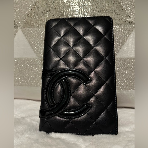 Auth CHANEL CC Coco Logos Cambon Leather Wallet Purse Black - Picture 1 of 12